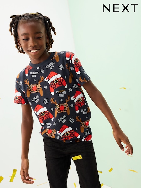 Black Controller Christmas Short Sleeve T-Shirt (3-16yrs) (F95912) | €15 - €20