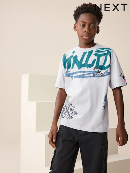 Grey Graffiti Relaxed Fit Short Sleeve Graphic Print T-Shirt (3-16yrs) (F95917) | R$ 80 - R$ 110