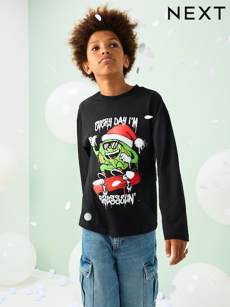 Black Graffiti Brussel Christmas Long Sleeve T-Shirt (3-16yrs) (F95950) | €11 - €14