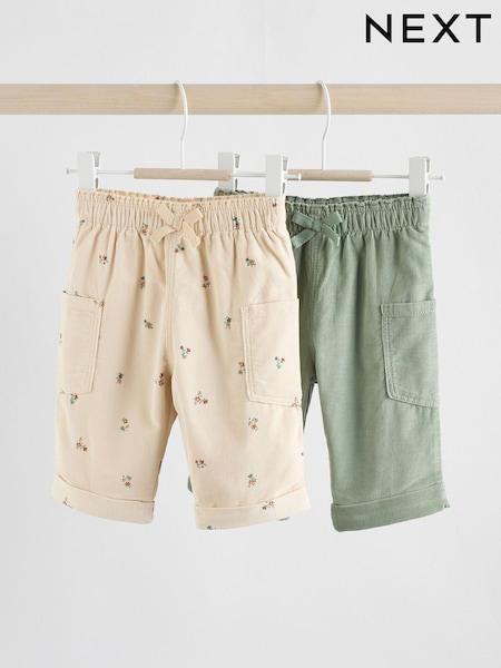 Sage Green/Ditsy Baby Cord Trousers 2 Pack (0mths-2yrs) (F95961) | 84 QAR - 94 QAR