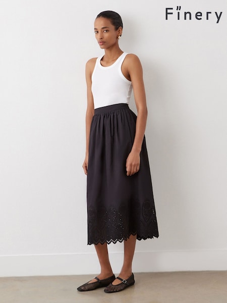 Finery Black Avah Broderie Anglaise Cotton Midi Skirt (F96004) | €69