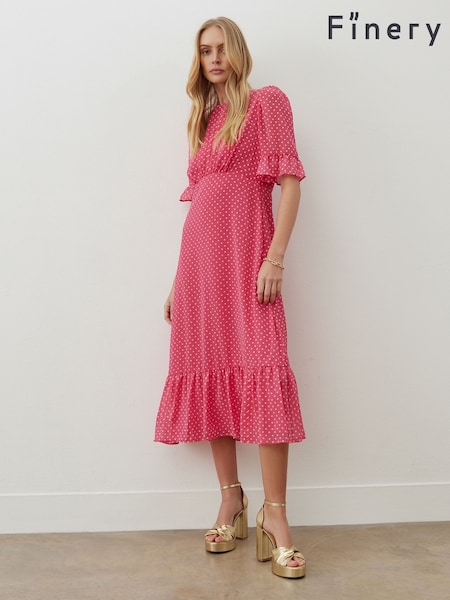 Finery Pink Jennifer Chiffon Midi Tea Dress (F96010) | €90