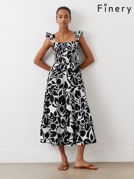 Finery Black Aurena Floral Print Cotton Midi Sundress (F96016) | €75
