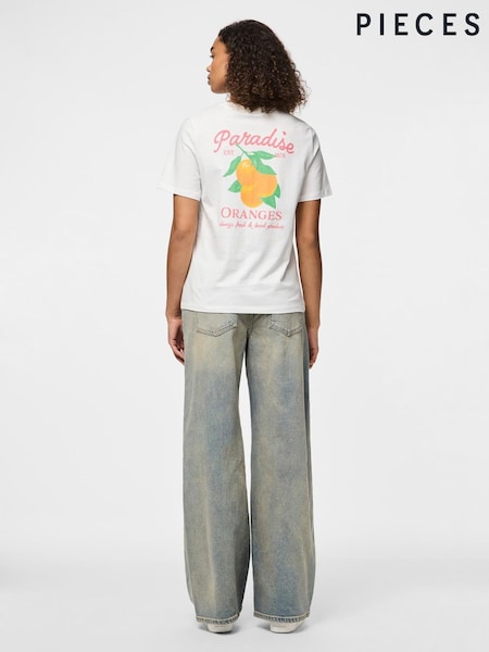 PIECES White Graphic Back Print 100% Cotton T-Shirt (F96021) | €22.50