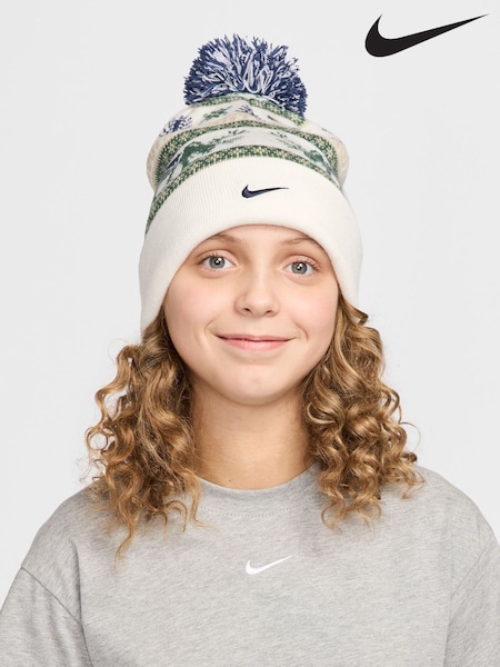 Nike White Kids Fairisle Peak Beanie (F96082) | €25
