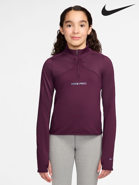 Nike Bordeaux Burgundy Pro ThermaFIT 1/2 Zip Long Sleeve Top (F96114) | €55