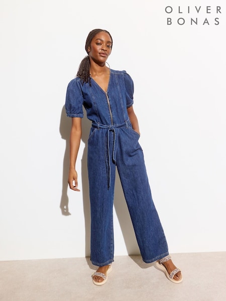 Oliver Bonas 100% Cotton Denim Zip Up V-neck Jumpsuit (F96128) | 127 €