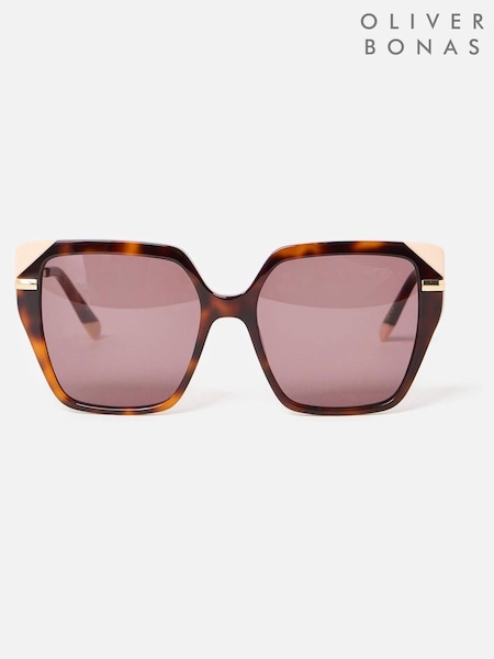 Oliver Bonas Faux Tortoiseshell & Cream Corner Square Acetate Sunglasses (F96131) | ‏299‏₪