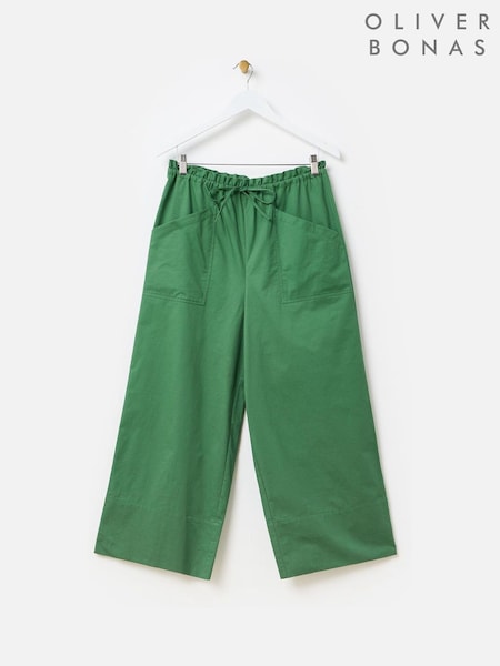Oliver Bonas Green Tie Waist Cropped Wide Leg Trousers (F96153) | ₪327