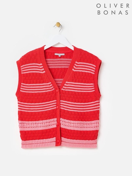 Oliver Bonas Red Striped Button Up Knitted Waistcoat (F96167) | €66