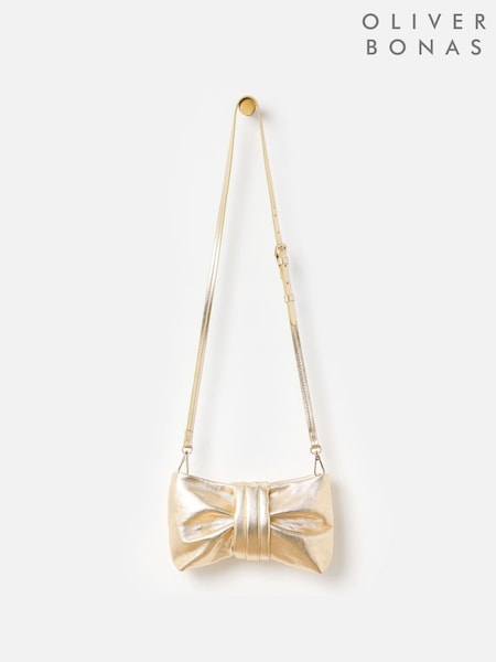 Oliver Bonas Gold Metallic Bow Clutch Bag (F96179) | R$ 415