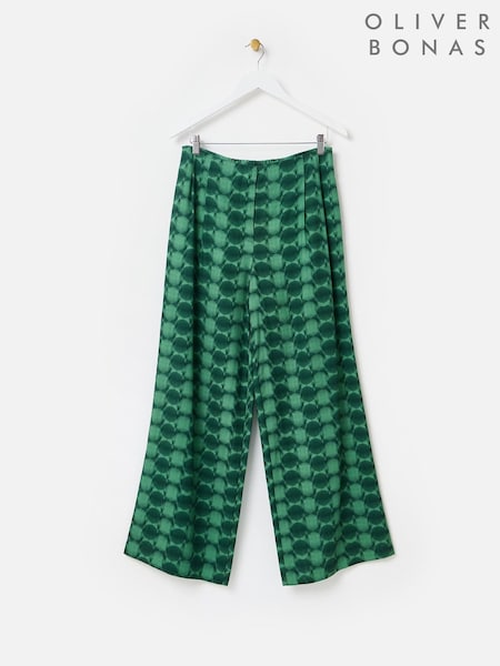 Oliver Bonas Green Geometric Circle Wide Leg Trousers (F96215) | ₪352