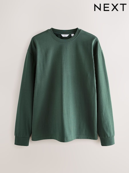 Green Long Sleeve Relaxed Fit Heavyweight T-Shirt (F96217) | €23.50