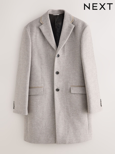 Neutral Wool Blend Herringbone Epsom With Velvet Trim Coat (F96226) | €142