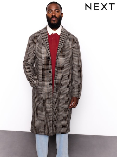 Brown Check Wool Blend Epsom Coat (F96265) | €142