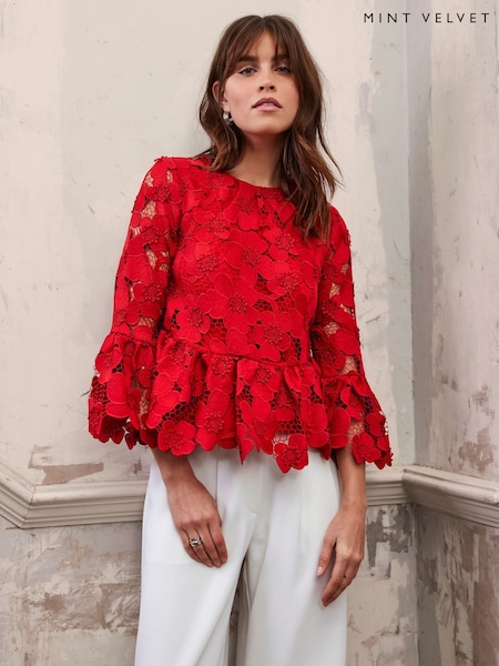 Mint Velvet Red Floral Applique Top (F96334) | €159