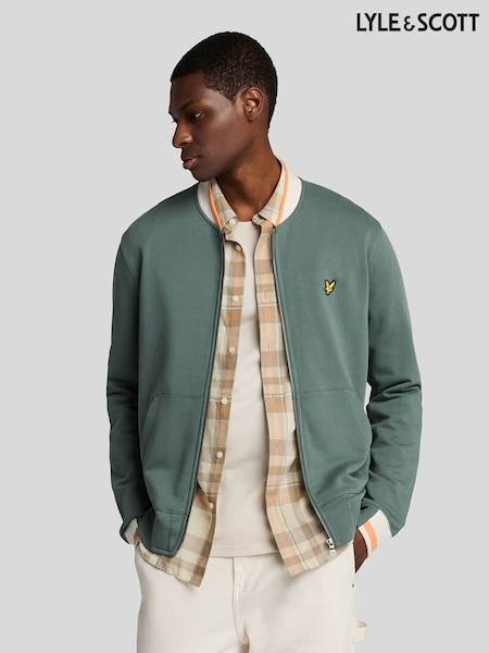 Lyle & Scott Green 100% Cotton Half Tipped Jersey Bomber Jacket (F96341) | €113