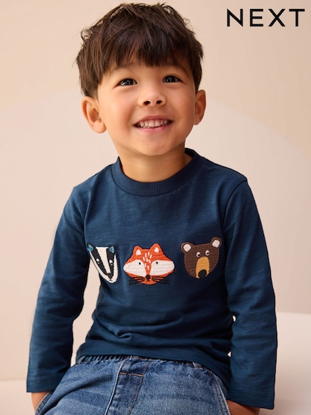 Blue Woodland Animal Long Sleeve Appliqué T-Shirt (3mths-7yrs) (F96378) | €10 - €13