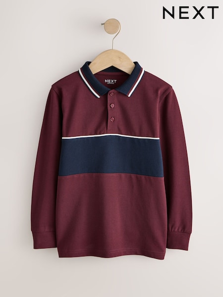 Berry/Navy Long Sleeve Colourblock Polo Shirt (3-16yrs) (F96383) | €15 - €22