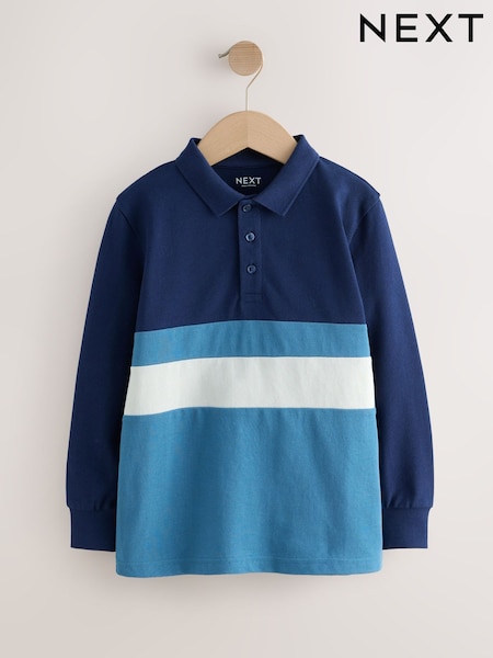 Blue Long Sleeve Colourblock Polo Shirt (3-16yrs) (F96386) | R$ 100 - R$ 145