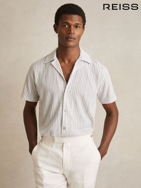 Reiss White/Soft Blue Max Textured Stripe Cuban Collar Shirt (F96454) | €113