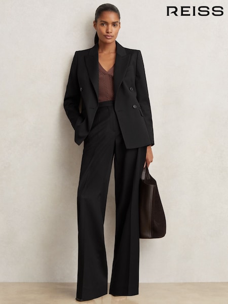 Reiss Black Haisley Wool Blend Double Breasted Suit Blazer (F96477) | €360