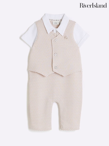 River Island Natural Baby Boys Waistcoat Romper Set (F96510) | €37
