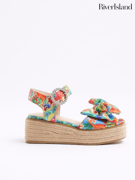 River Island Girls Multi Colour Printed Wedge Sandals (F96511) | 194 LEI