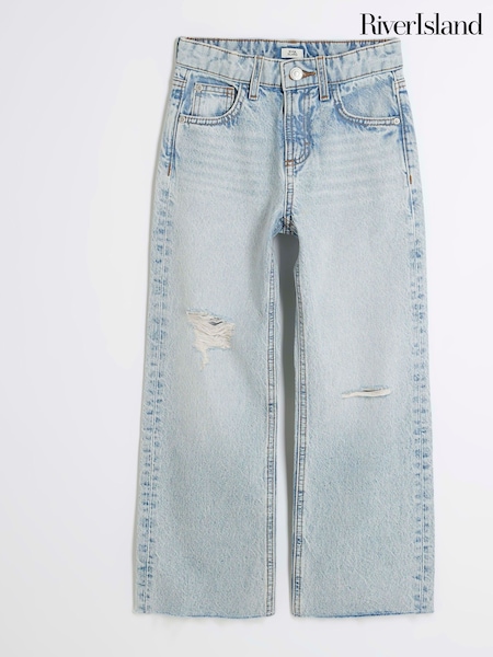 River Island Blue Girls 100% Cotton Denim Ripped Straight Jeans (F96515) | €30