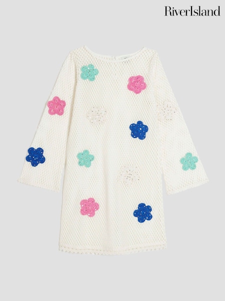 River Island Cream Girls Crochet Flower Dress (F96517) | €43