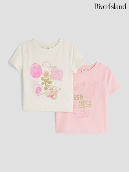 River Island Girls Postcard Print 100% Cotton T-Shirts 2 Pack (F96520) | 28 €
