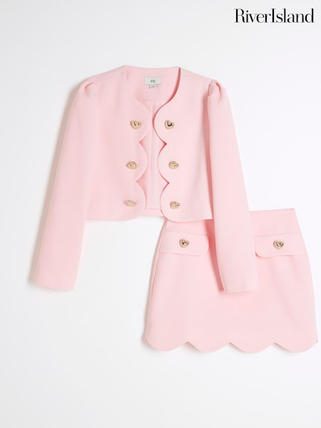 River Island Pink Girls Scallop Jacket and Skirt Set (F96521) | R1,012