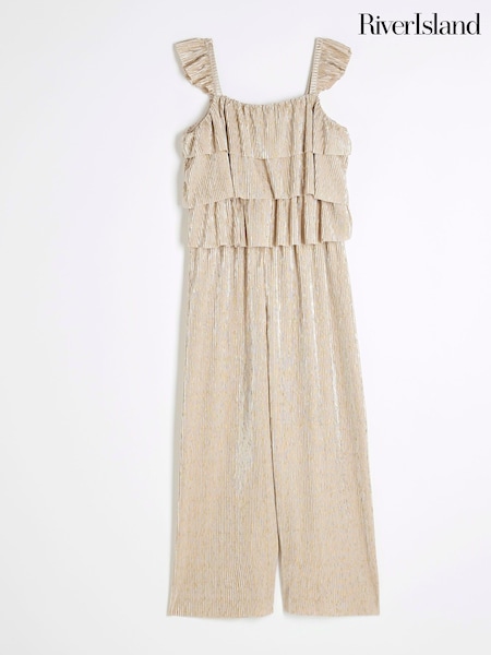 River Island Gold Girls Gold Plisse Ruffle Jumpsuit (F96527) | €40