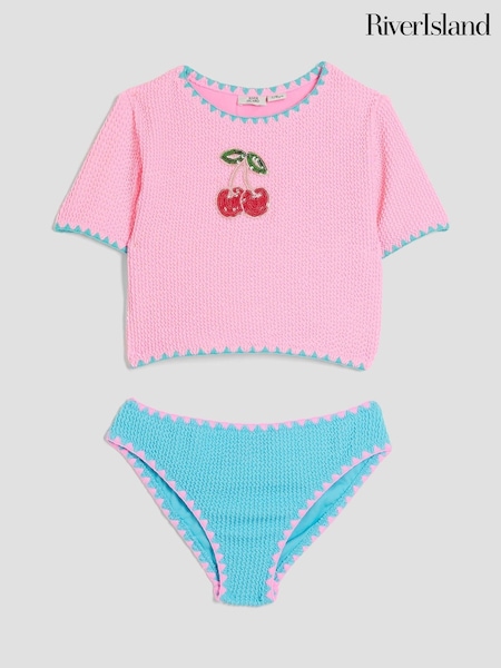 River Island Pink Girls Cherry T-Shirt Bikini (F96541) | €27
