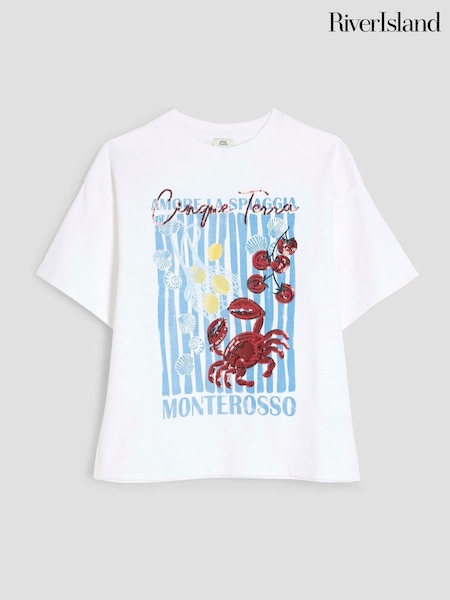 River Island White Girls Embellished 100% Cotton Top (F96557) | €21