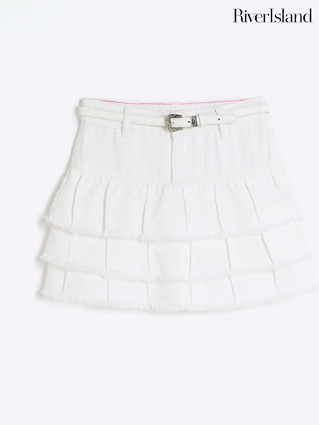 River Island White Girls 100% Cotton Denim Rara Skirt (F96559) | €34