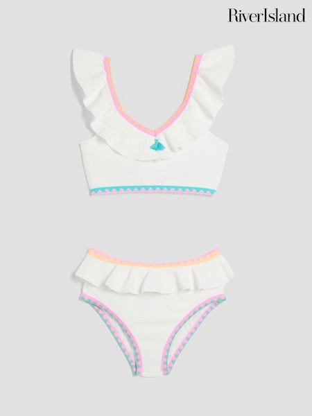 River Island White Girls Frilled Whipstitch Bikini (F96563) | €27