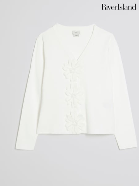 River Island White Girls 3D Flower Cardigan (F96572) | ₪141