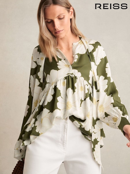 Reiss Delilah Floral Tie-Neck Swing Blouse (F96654) | 1,221 LEI