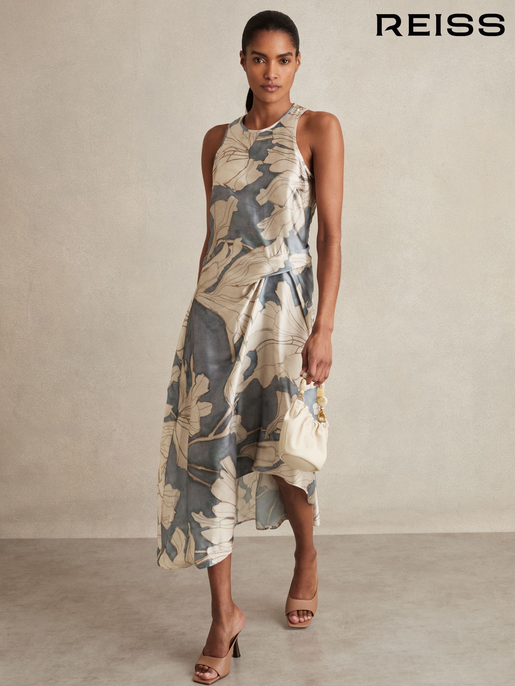 【海外限定】REISSワンピース☆Michalie Floral-Print Satin Mid Buy Reiss Brown Michalie Petite Satin Floral Tuck Midi Dress