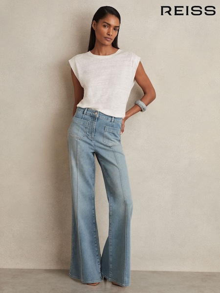 Reiss Light Blue Sakura Patch Pocket Flared Jeans (F96663) | €241