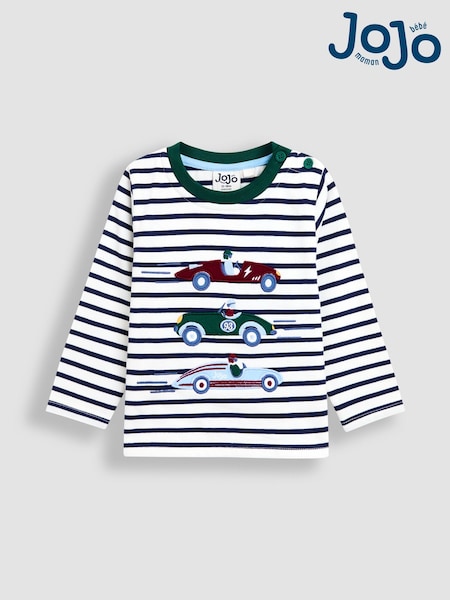 JoJo Maman Bébé Ecru Racer Appliqué Motif Top (F96696) | €24 - €28