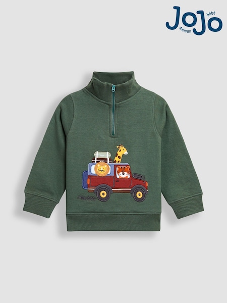 Grün - JoJo Maman Bébé Tractor Applique Half-Zip Sweatshirt (F96700) | 40 € - 45 €