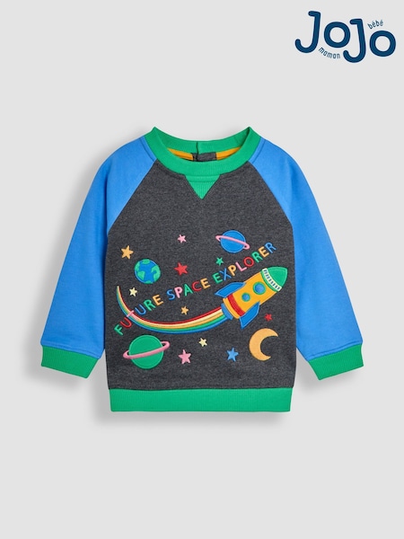 JoJo Maman Bébé Dark Grey Appliqué Drop Shoulder Sweatshirt (F96709) | €42 - €47