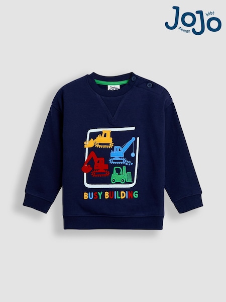 JoJo Maman Bébé Navy Blue Construction Appliqué Drop Shoulder Sweatshirt (F96711) | 124 QAR - 139 QAR