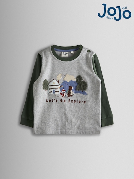 JoJo Maman Bébé Khaki Green Lets Go Explore Appliqué Top (F96717) | €25 - €30