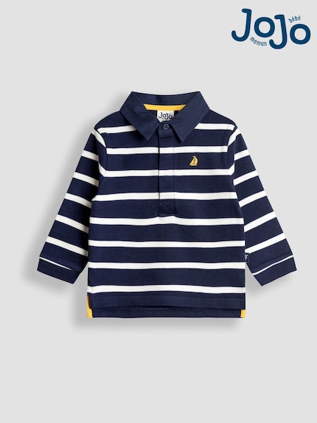 JoJo Maman Bébé Navy Blue Classic Stripe Rugby Top (F96739) | €35 - €40