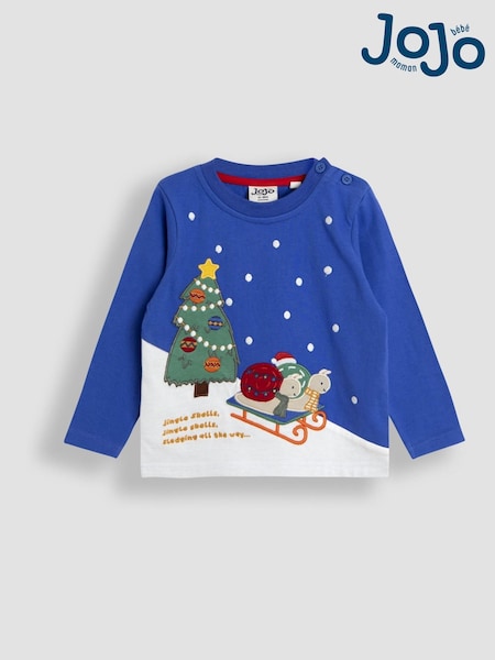 JoJo Maman Bébé Blue Snail Christmas Scene Appliqué Top (F96768) | AED99 - AED111