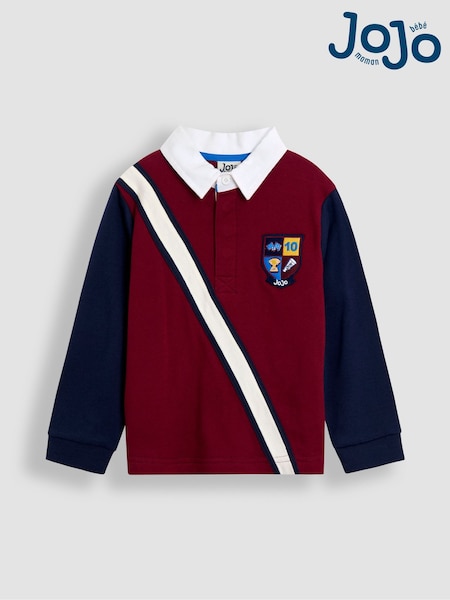 JoJo Maman Bébé Burgundy Red Appliqué Badge Rugby Top (F96774) | R$ 215 - R$ 245