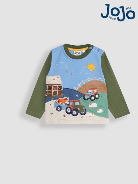 JoJo Maman Bébé Green Appliqué Scene Top (F96777) | AED99 - AED116